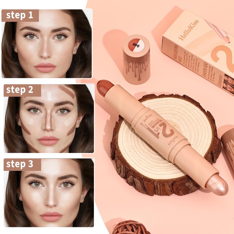 Cream Bronzer Contour Highlighter Stick - Double-End Cream Contouring Stick