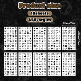Wanmu 10 Sheets 450 Pcs Tiny Small Temporary Tattoos for Women Men Finger Hands, Long Lasting Cute Mini Fake Tattoo Stickers for Adult Kids Boy Neck Hand Body(Black)