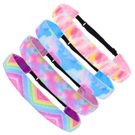 Pack of 4 Hair Bobbles for Girls, Tie Dye Hair Bobbles, Elastic Hair Bobbles for Children, Sweatbands for Running, Non-Slip Sports Headbands, Colourful Fashion Headbands