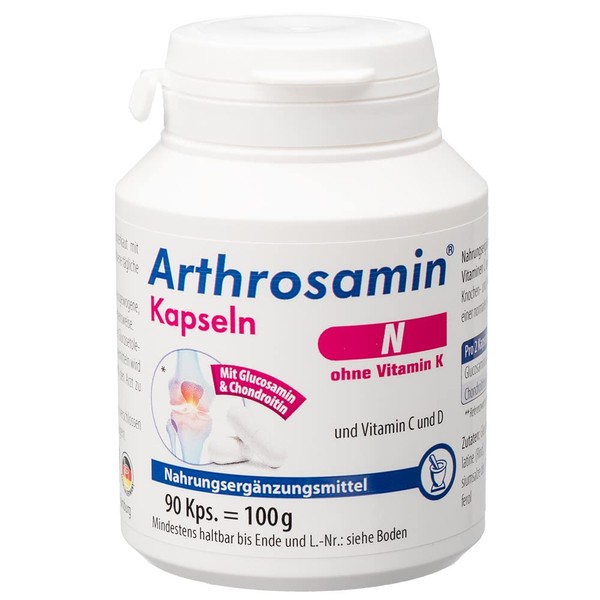 Arthrosamin N Joint Capsules without Vitamin K, High Dose with Glucosamine + Chondroitin for Smooth Joints - The Original from the Pharmacy - Can also be Used with Blood Thinners, 90 Capsules