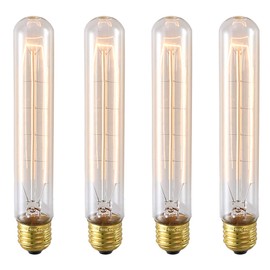 E26 40W Vintage Light Bulb T9/T185 Antique Filament Lamp T10/T30 Long Tubular Bulb Retro Amber Incandescent Light for Chandelier Pendant Industrial Hanging Light 2200K Warm White AC 110V Pack of 4
