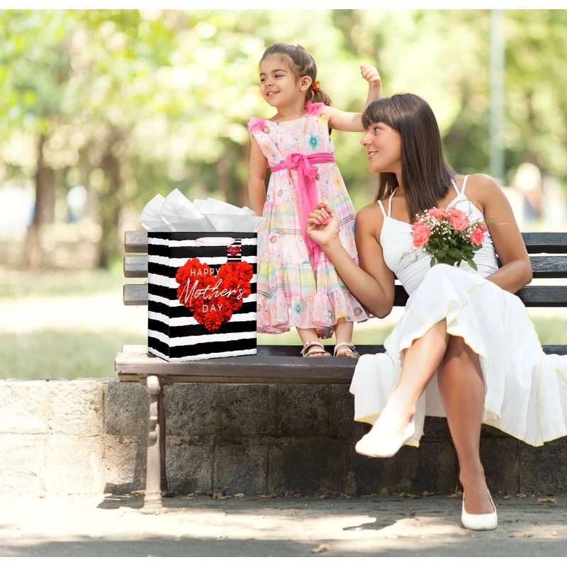 WaaHome Happy Mothers Day Gift Bag - 11.5'' Large Red