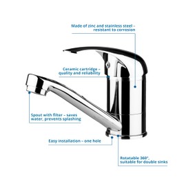 THEMA LUX Bathroom Tap - 360° Rotatable | Washbasin Tap Made of Brass and Stainless Steel | Single Lever Mixer Tap | Water-Saving Mixer Tap | Easy Installation
