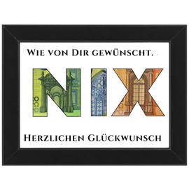 WALWI WALWI lustige Geld Geschenke Geldgeschenke | Nichts Geburtstagsgeschenk | NIX Geschenk zum Geburtstag | Geschenkidee für Männer und Frauen | Rahmen in schwarz