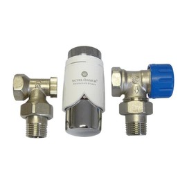 Anapont Valve Set Radiator Connection with Thermostat for Radiators, Bathroom Radiators Angle and Passage, Connection Set, Valve Fittings (Valve Set, 90° White/Chrome)