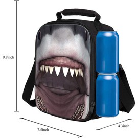 7-Mi KIds Insulated Lunch Bags For Food Children 3D Shark Lunch Tote Box Meals With Shoulder Adjustable Strap And Water Bottle Holder