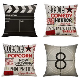 4 pcs Movie Pattern Pillow Cases, Sunshine Cushion Covers Throw Pillow Case Cotton Linen Pillowcase Flowers Pattern Covers Cases Home Decoration,18x18 Inches