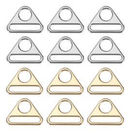 PATIKIL 1 Inch Triangle Buckle Adjuster, 12 Pcs Triangle D Ring Metal Buckles with Bar Swivel Clip for Bag Strap Webbing Dog Tag Clip, Silver/Light Gold