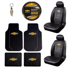 PlastiColor New 8pcs Chevy Elite Logo Car Truck Seat Covers Floor Mats Wheel Cover Keychain