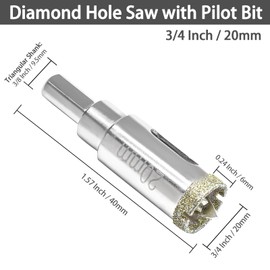 Qjaiune 3/4 Inch Diamond Hole Saw with Pilot Drill Bit, 1-9/16 Inch Cutting Depth Glass Tile Hole Saw for Marble, Granite, Fiberglass, Porcelain, Quartz