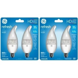 GE Daylight LED Refresh Candelabra Base Bulbs 60W EQ 6.5W Dimmable 4 Bubs