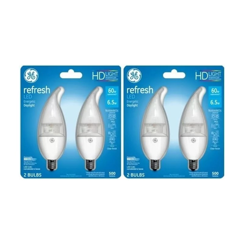 GE Daylight LED Refresh Candelabra Base Bulbs 60W EQ 6.5W