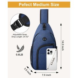 Pritent Crossbody Bags for Women Man Waterproof Sling Bag Backpack Trendy Casual Cross Body Bag with Convertible Shoulder Strap Chest Bag for Camping Hiking Travel Essentials (Blue, Medium)