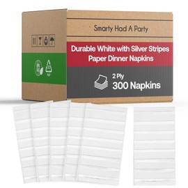 Bulk Napkins For Events - Soft Paper Napkins For Kitchen Set, Baby Shower, Bridal Shower - Cocktail Napkins Disposable (White and Silver Stripe, Dinner Napkins (300 Napkins))