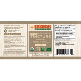 Sun God Medicinals Certified Organic Liquid Extract for Immune Support-Panacea, Organic Cane Alcohol - 1 Ounce