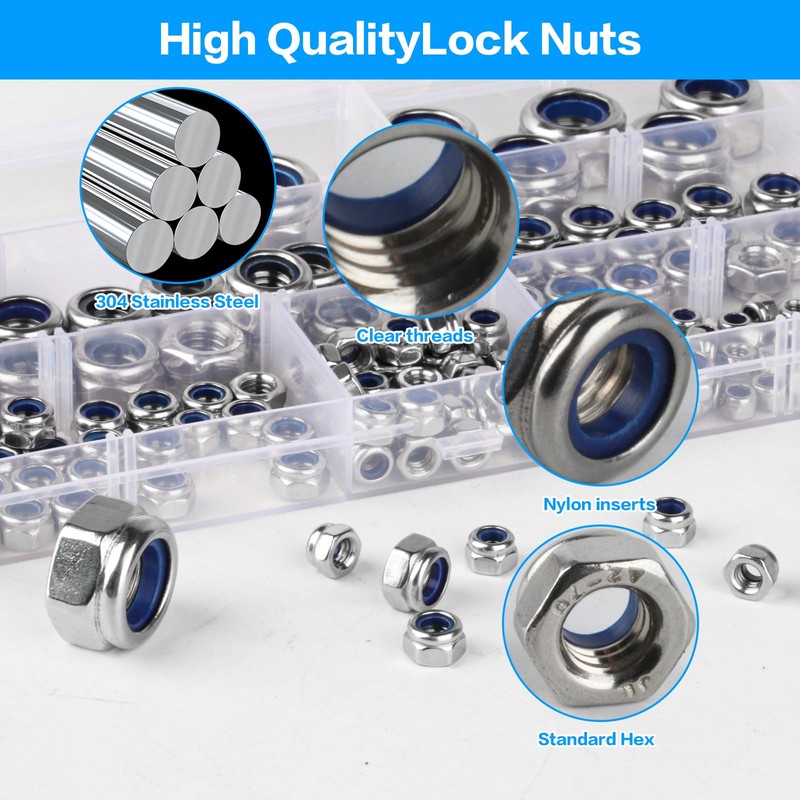 Pack of 300 Locking Nuts M3 M4 M5 M6 M8