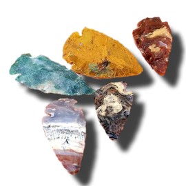 Multi colored Jasper Stone Specimen Natural Reiki Healing Metaphysical Chakra Crystal Gemstone Arrowheads - 5 piece set