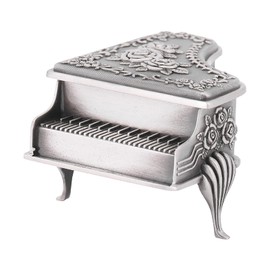 Lwuey Jewelry Box, Piano Shaped Storage Organizer Rose Flower Carved Zinc Alloy Box Ring Earrings Necklace Case Jewellery Soft Inner Surface Holder for Women Bracelets Wedding Birthday Gift Decoration