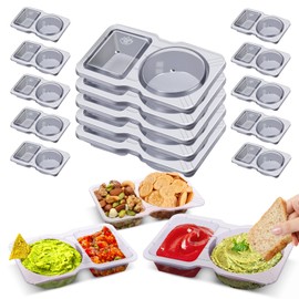Evmliy 15 Sets Double Compartment Snack Containers, Reusable Or Disposable Condiment with lids for Sauces, Ideal for On the Go Snack containers, to Go Pack