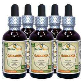 Garcinia (Garcinia Indica) Tincture, Organic Dried Fruits Liquid Extract (Brand Name: HerbalTerra, Proudly Made in USA) 5x2 fl.oz (5x60 ml)