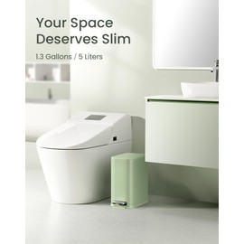 Cesun Small Bathroom Trash Can with Lid Soft Close, Step Pedal, 5 Liter / 1.3 Gallon Stainless Steel Garbage Can with Removable Inner Bucket, Waste Basket for Bathroom, Bedroom (Green)