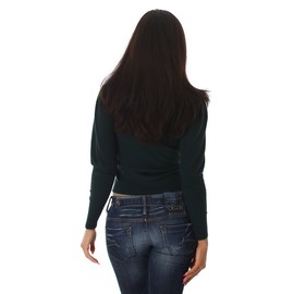 Jela London Women's Pullover Short Puff Sleeves Fine Rib Turtleneck Stretch 34-38, Green