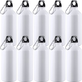 CHENGU 10 Pcs Aluminum Water Bottle 20 oz Reusable Bottles Lightweight Leak Proof Aluminum Sports Travel Bottles with Twist Cap Buckle for Gym, Hiking, Cycling, Camping, Fishing(White)
