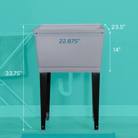 19 Gallon Utility Sink Laundry Tub by JS Jackson Supplies with Adjustable Metal Legs, Ideal for Laundry room, Basement, or Garage Workshop. Heavy Duty Shop Sink. No Faucet Included (Grey)