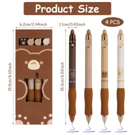 OFFCUP Erasable Gel Pens, 4Pcs Erasable Pens, 0.5mm Blue Gel Ink Eraser Pens Erasable Rollerball Pens Retractable Erasable Pens for Kids Adults Writing Stationary School Supplies (Coffee Bear)
