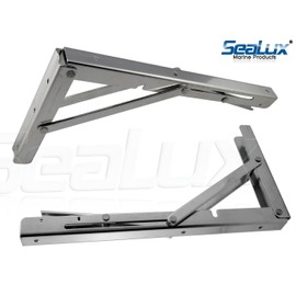 SeaLux Stainless Steel Folding Brackets 90 Degree Shelf, Bench, Table Support 12" Long with Easy Reach Long Release Handle/Max. Bearing 330 lb (Sold as 2 pcs)
