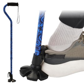 NOVA Shoe Horn Offset Cane – 2-in-1 Walking Cane & Long Shoe Horn, Self-Standing, 5-Point Base, Foam Handle, Lightweight Aluminum, Slip-Resistant Tip, Blue Waves