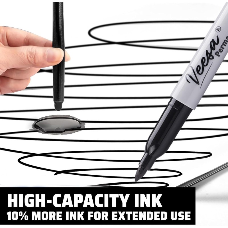VEESA Permanent Markers Black Bulk, Fine Point, 100 Pack Permanent