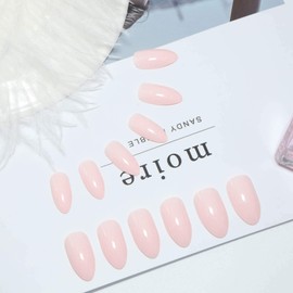 Allereya Almond Press on Nails Pink Stiletto Fake Nails Tapered Clip on Nails Medium French Full Cover Acrylic Nails Tips for Women and Girls 24 Pieces (Pink)