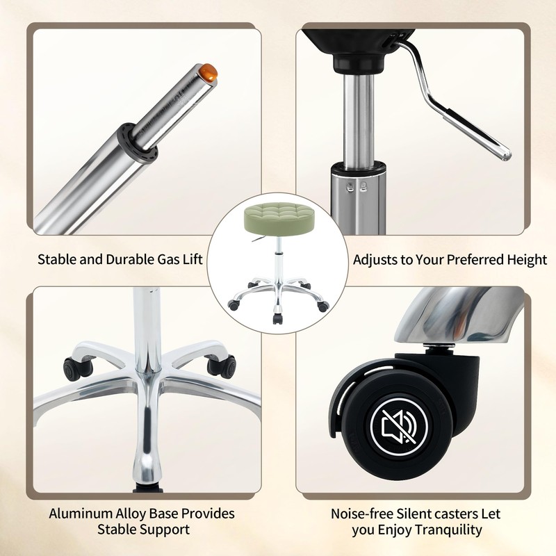FIRAVOE Swivel Rolling Stool Adjustable Height 20"-27" (Sturdy Aluminum Base)