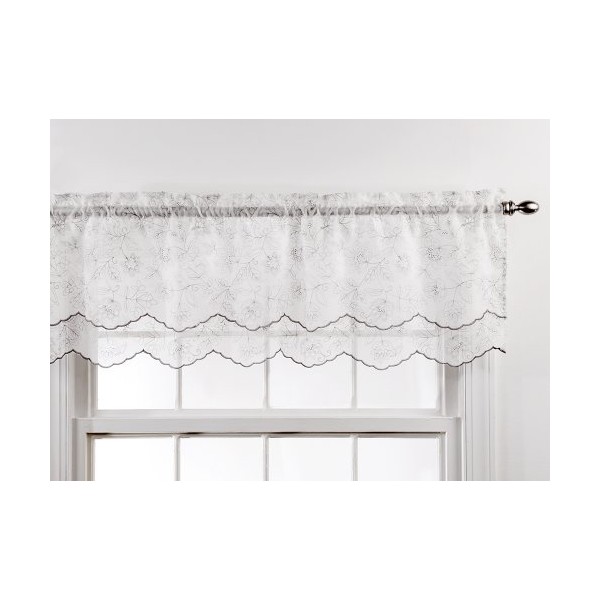 Stylemaster Renaissance Home Fashion Reese Embroidered Sheer Layered Scalloped Valance, 55-Inch by 17-Inch, Chrome