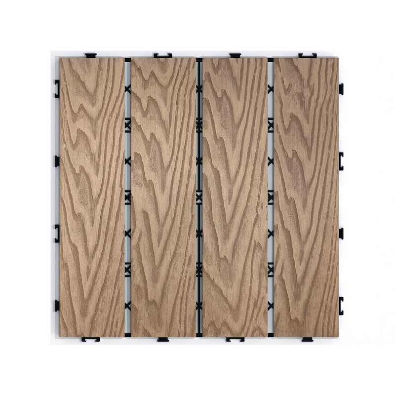 11 PCS Wood Plastic Composite Interlocking Deck Tiles 12" x