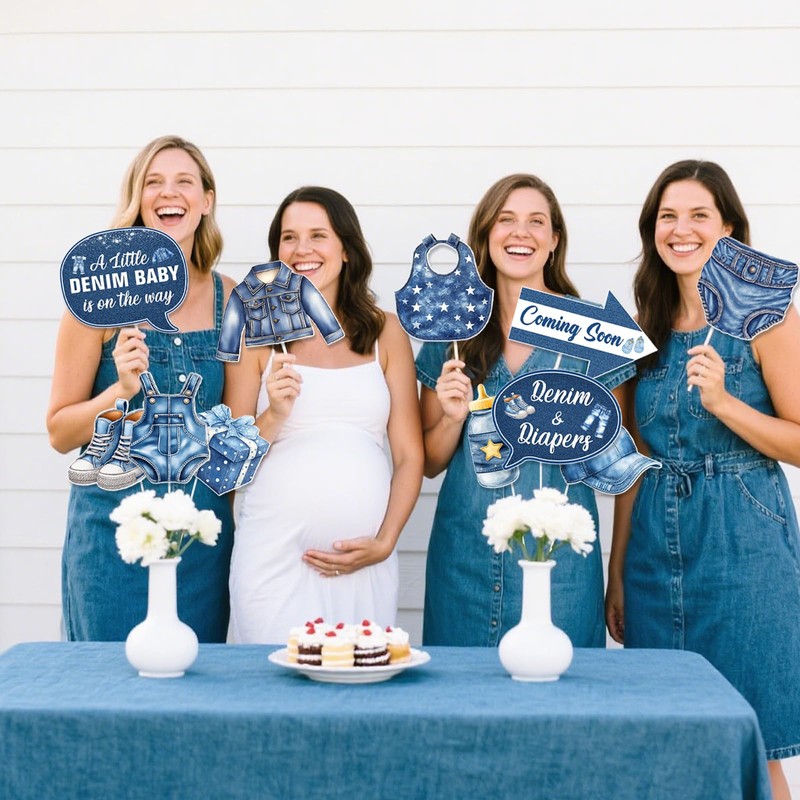 Jollyboom Denim Baby Shower Decorations, 24cps Blue Jean Photo Booth
