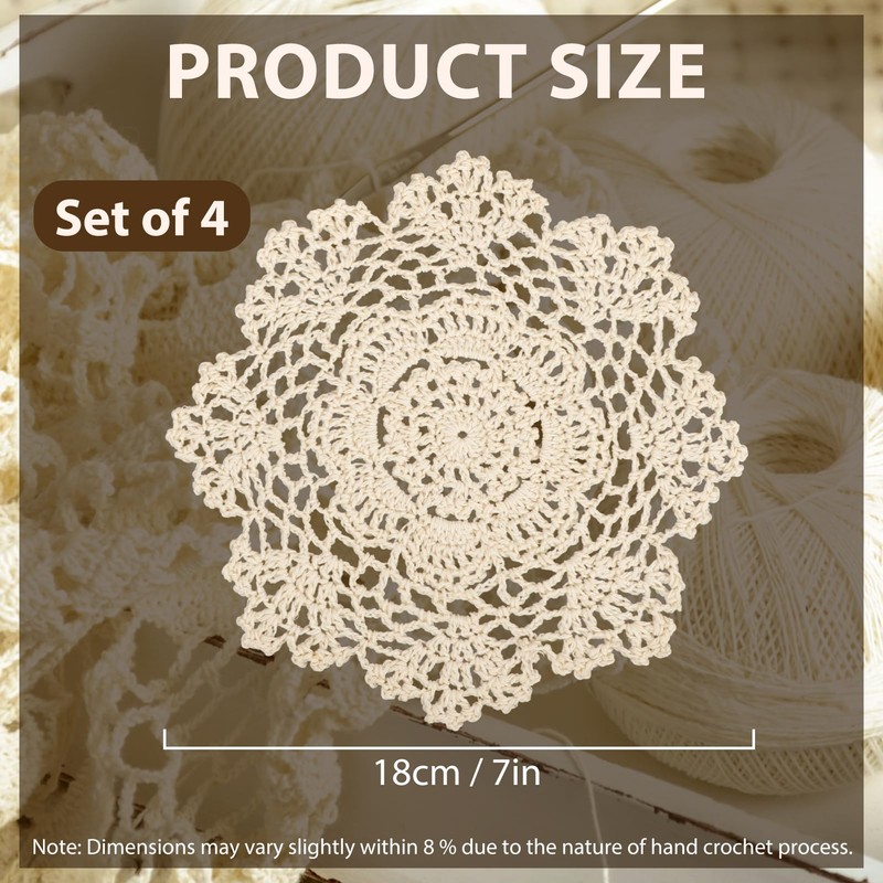 kilofly Crochet Cotton Lace Table Placemats Doilies Value Pack, 4pc,