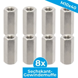 Stahlia Threaded Sleeve M10 x 50 mm Spacer Sleeves Stainless Steel (Pack of 4) Screw Nut DIN 6334 Spacer Sleeve Nut Hexagonal Connection Nut Threaded Sleeve Long Nut