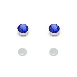Idin Magnetic Earrings - Stainless steel round crystal magnetic ear studs with blue rhinestone (approx. 5 mm across)