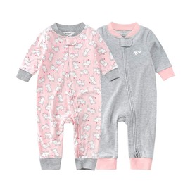 Teach Leanbh Baby 2-Pack Footless Pajamas Cotton Long Sleeve Printing 2 Way Zipper Romper Jumpsuit Sleep and Play 3-24 Months (3-6 Months, Cat)