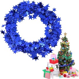 7.5 m Star Garland Assort Colour Tinsel Wreath for Christmas Tree Decoration for Home Wedding Party Ornament (Blue)