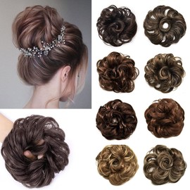 Healthlif Hair Bun Large Scrunchies Wavy Curly Messy Hair Bun Hair Scrunchies Extension Curly Messy Synthetic Chignon For Women Updo 6#Dark Brown