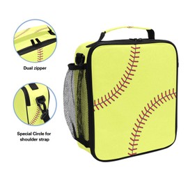 Softball Texture Lunch Box for Kids Boys Girls Insulated Lunch Bag Reusable Cooler Lunch Tote Bag With Adjustable Shoulder Strap For Men Women School Work Camping Picnic