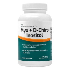 Fairhaven Health® Myo + D Chiro Inositol, diseñado para apoyar la fertilidad, especialmente en mujeres con desequilibrios hormonales, como el síndrome de ovario poliquístico (SOP), 120 Cápsulas.