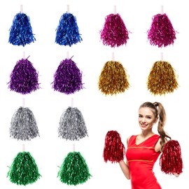 STOBOK 14 Pieces Cheerleading Pom Poms Metallic Foil Cheerleader Pom Poms with Handle for Sports Events Cheering Party Costume Accessory(Random Color)
