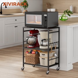 XIVIRACK 3-Tier Kitchen Cart with Adjustable Shelves - Microwave Storage Cart & Utility Rolling Organizer, Industrial Wheels for Small Spaces, 15.7"x23.6"x33.7" Kitchen Office Living Room Metal Rack