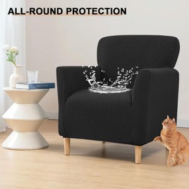 Bifaunvogel Waterproof Accent Chair Cover with Arms Stretch Jacquard Single Sofa Armchair Slipcovers Soft Couch Cover Upholstered Reading Club Chair Protector for Bedroom Office Black