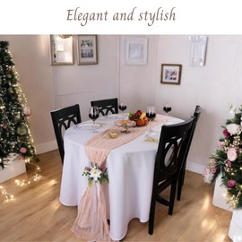EVALYN EVE Pink Table Runner Cheesecloth Table Runner with 2 Flower Ribbons Sheer Table Runner Gauze Table Runner Rustic Table Runner Easter Table Runner Table Runners 72 Inches Long
