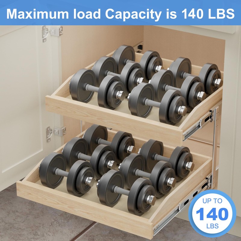 ROOMTEC 2 Tier Pull Out Cabinet Organizer, Double Tier Slide